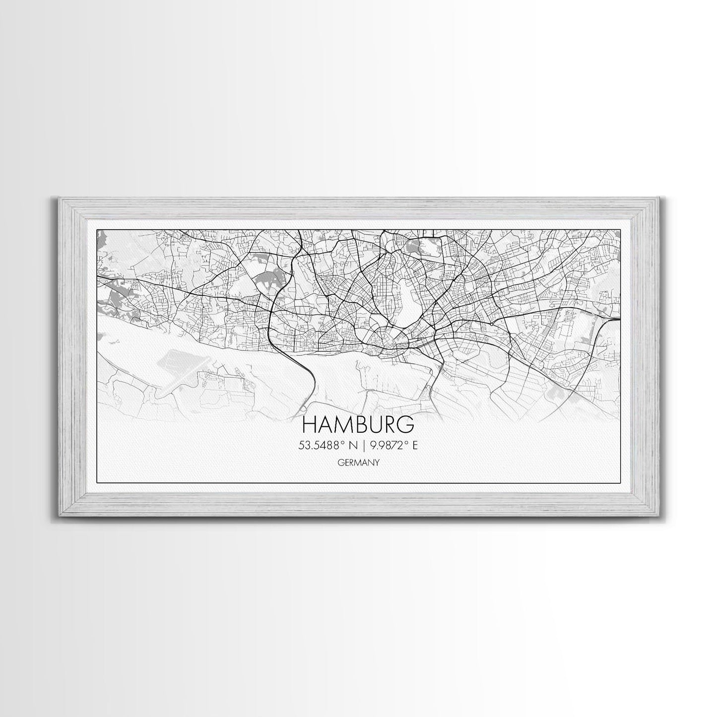 Stadtplan von Hamburg, Deutschlandkarte, Kartenkunst, Minimalistische Kunst, Wandbild, Leinwandbild, Europa-Wandbild, Geschenkideen für Väter, Wandbild fürs Büro, Einzigartige Kunst