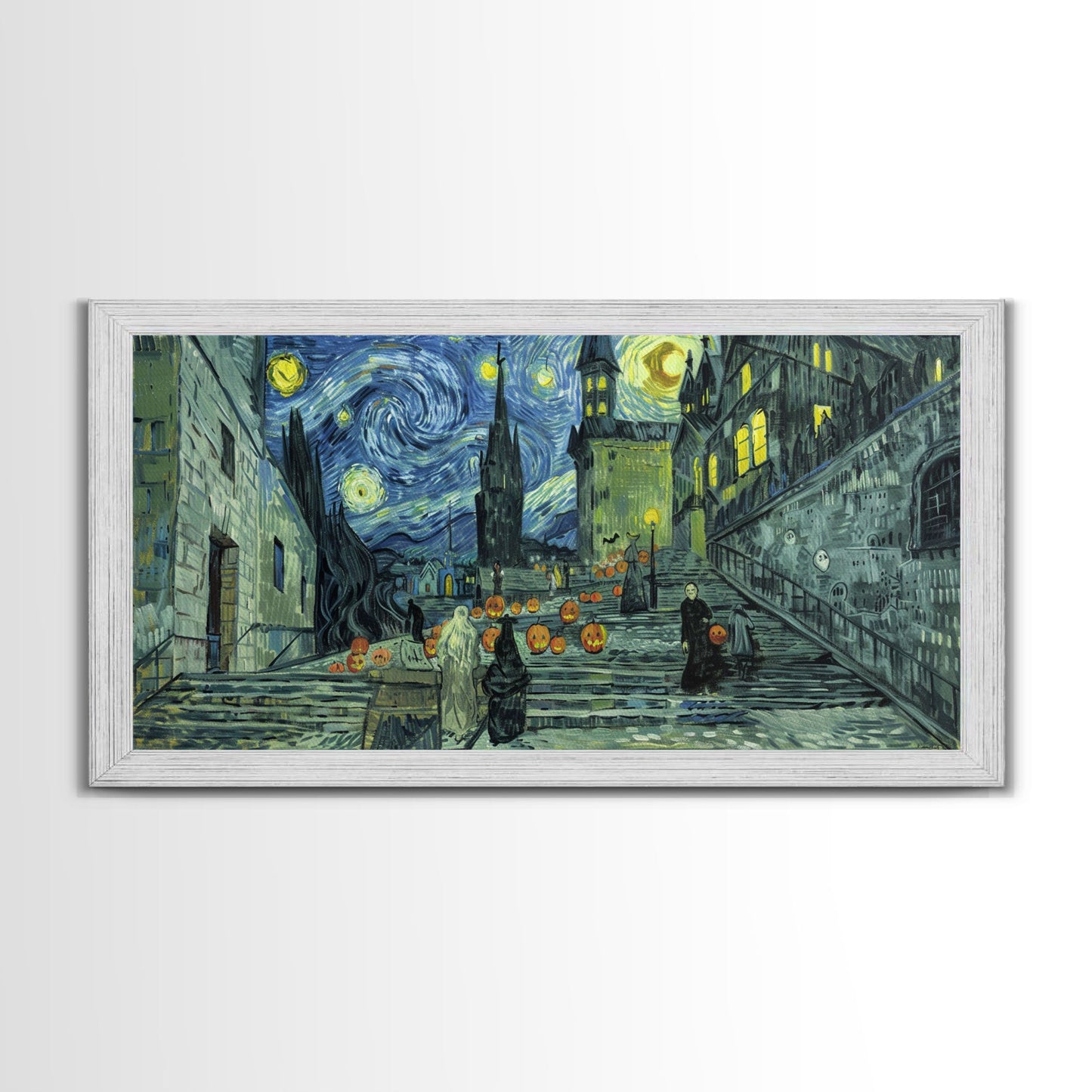 Spooky Gothic Wall Art, Framed Canvas Print, Haunted Staircase