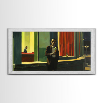 Liminal Halloween Art, Skeleton Having an Ice Cream Cone, Framed Canvas Print, Halloween Decor