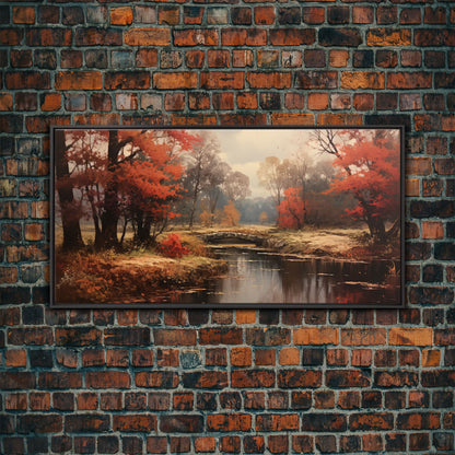 Fall Decor Framed Canvas Print | Trees With Falling Leaves | Fall Wedding Decor | Fall Home Decor | Fall Wall Decor | Rustic Fall Decor