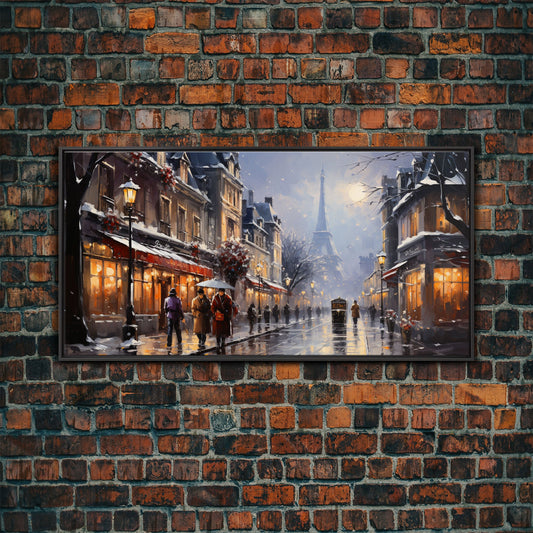 Christmas in Paris - Framed Canvas Print - Winter Decor - Winter Centerpiece Wall Art - Christmas Painting - Vintage Holiday Decor