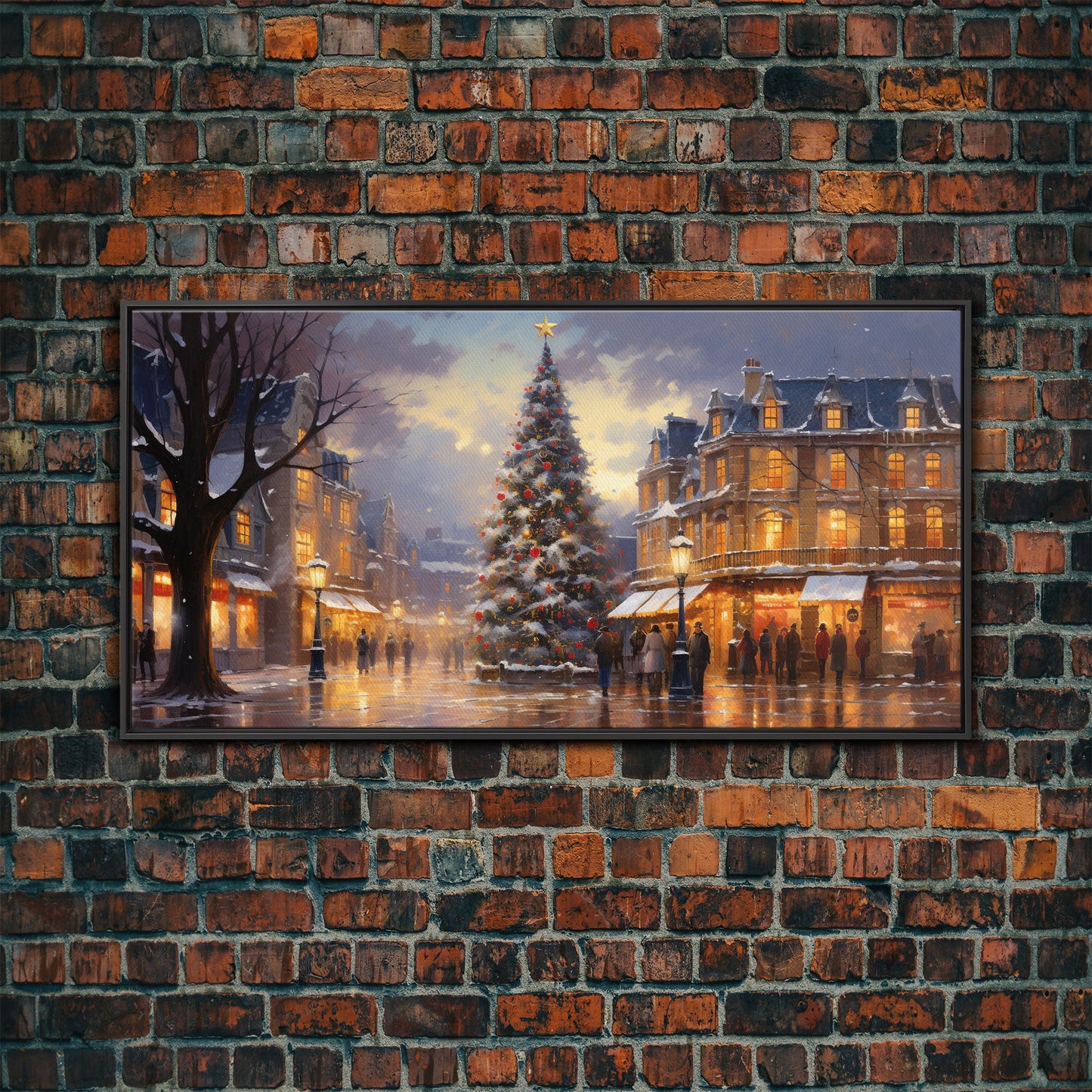 Christmas Tree In The Town Square - Winter Wonderland Canvas Print - Christmas Village - Christmas Decor - Winter Centerpiece