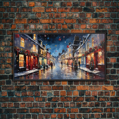 Christmas Wall Art - Framed Canvas Print - Winter Wonderland Victorian Village Decorated for Christmas - Christmas Canvas Wall Art