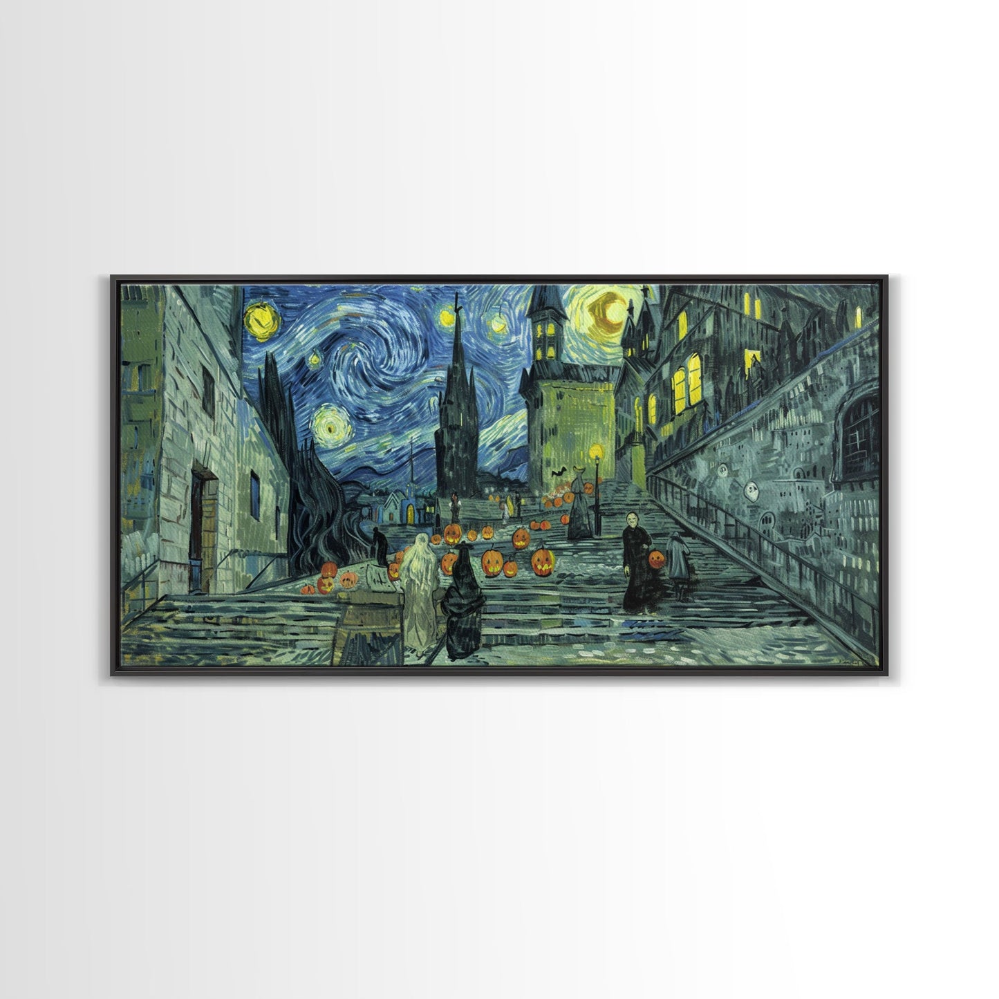 Spooky Gothic Wall Art, Framed Canvas Print, Haunted Staircase