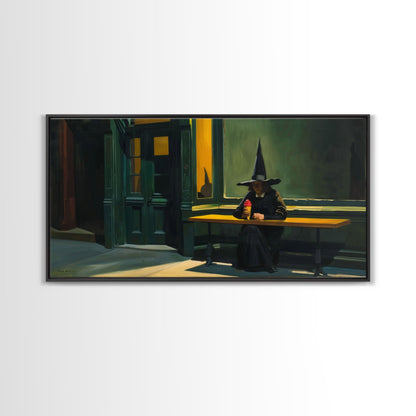 Sad Witch Having an Ice Cream Cone, Funny Halloween Art, Framed Canvas Print, Liminal Art