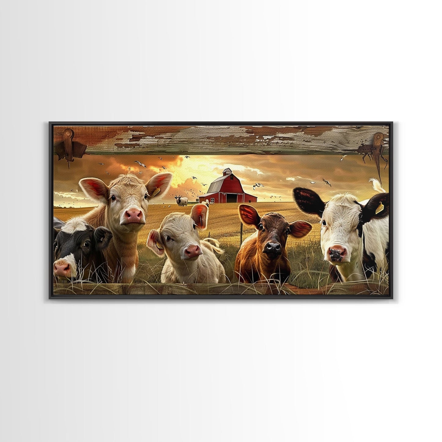 Charming desert garden with blooming cacti and sunset, Framed Canvas Print, perfect for rustic farmhouse living room art