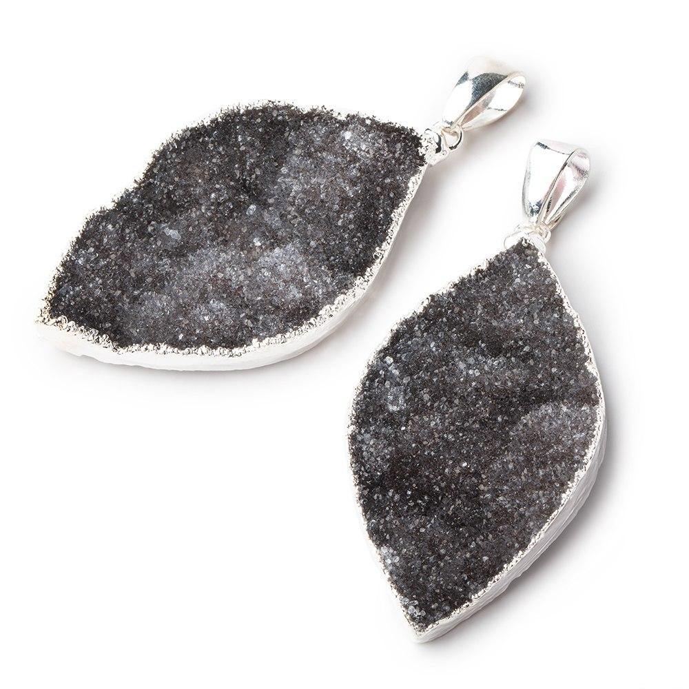 2x1 inch Silver Leafed Black Agate Drusy Marquise with Bail 1 piece