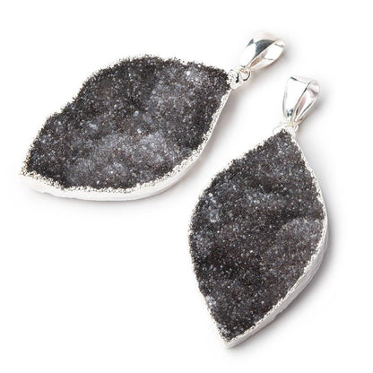 2x1 inch Silver Leafed Black Agate Drusy Marquise with Bail 1 piece