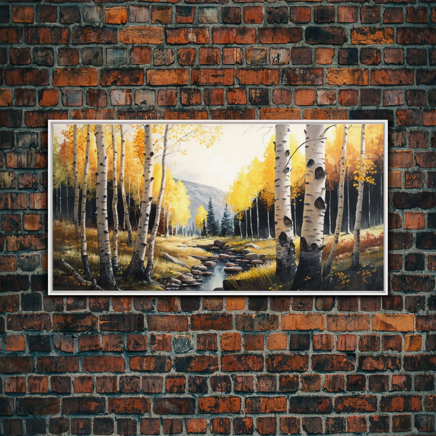 Birch Tree Wall Art, Nursery Forest, Framed Forest Canvas Print, Birch Trees, Watercolor, Landscape Forest Art