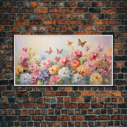 Butterfly Wall Art, Flowers Wall Art, Colorful Fowers, Panoramic Art, Wall Art, Canvas Art, Landscape Art, Meadow Art, Botanical Art