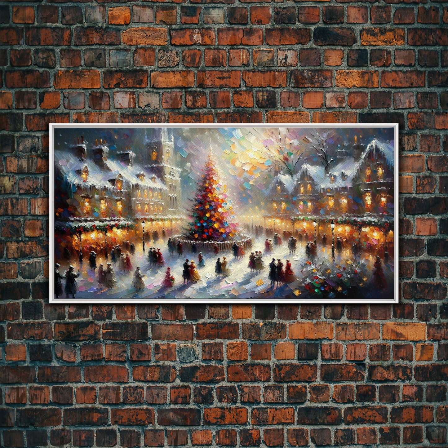 Retro Style Christmas Canvas Print | Framed Canvas Print | Christmas Village | Winter Wonderland | Impasto Style Painting | Seasonal Decor