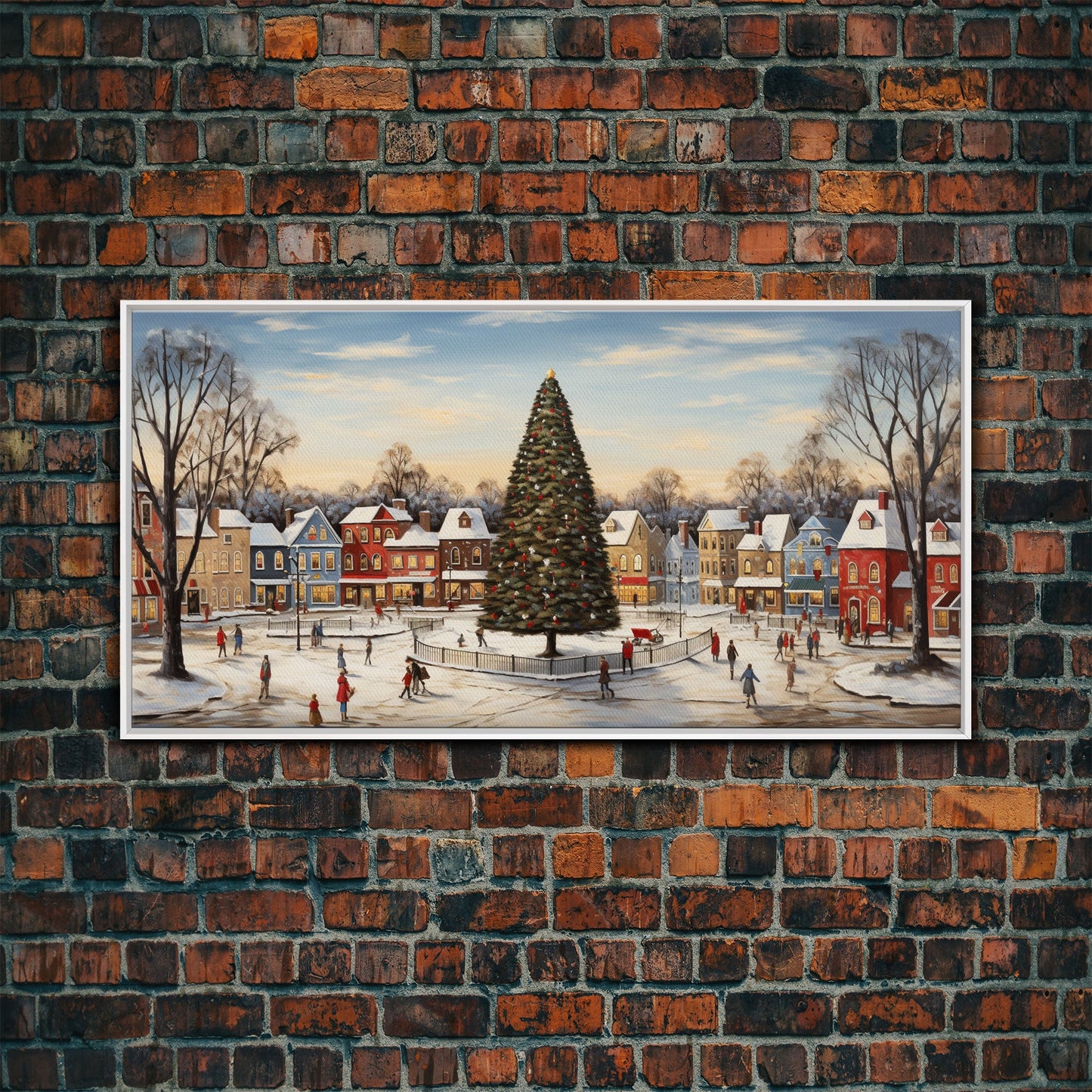 Christmas Tree In Town Square Framed Christmas Wall Art - Framed Christmas Art - Canvas Art - St. Nicholas - Winter Wonderland Centerpiece