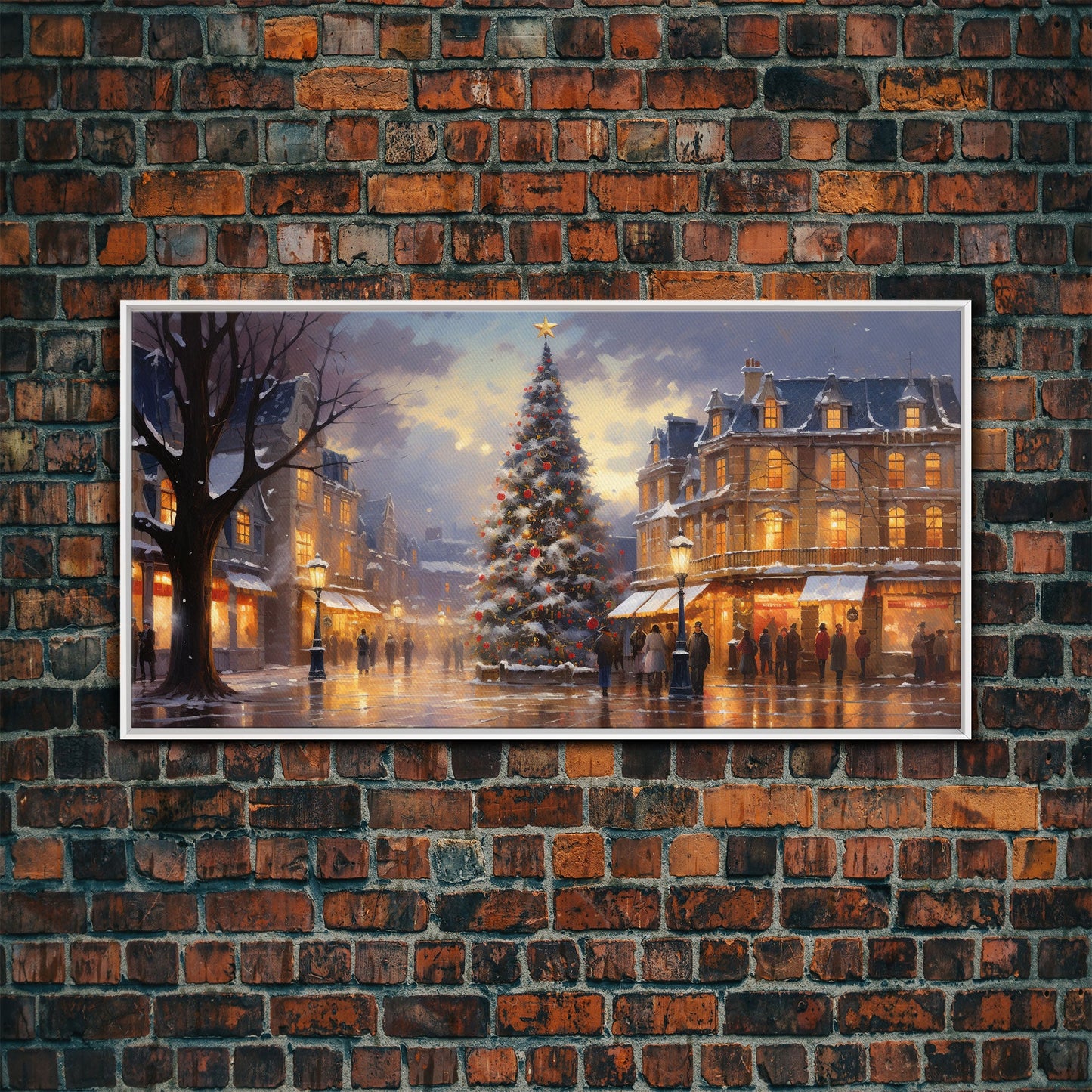 Christmas Tree In The Town Square - Winter Wonderland Canvas Print - Christmas Village - Christmas Decor - Winter Centerpiece