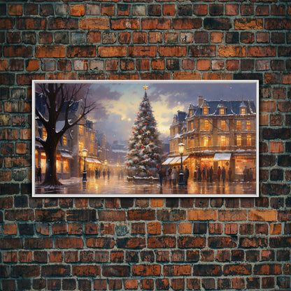 Christmas Tree In The Town Square - Winter Wonderland Canvas Print - Christmas Village - Christmas Decor - Winter Centerpiece