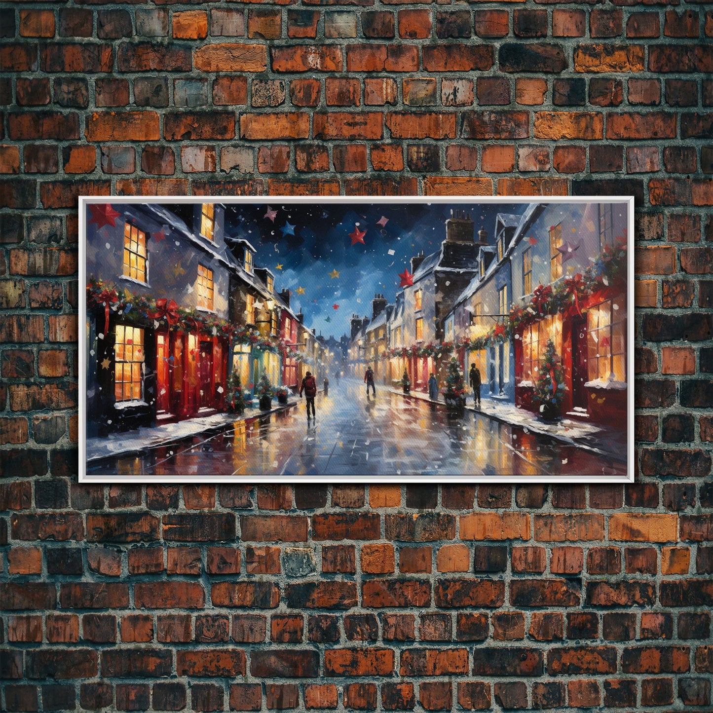 Christmas Wall Art - Framed Canvas Print - Winter Wonderland Victorian Village Decorated for Christmas - Christmas Canvas Wall Art