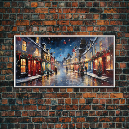 Christmas Wall Art - Framed Canvas Print - Winter Wonderland Victorian Village Decorated for Christmas - Christmas Canvas Wall Art