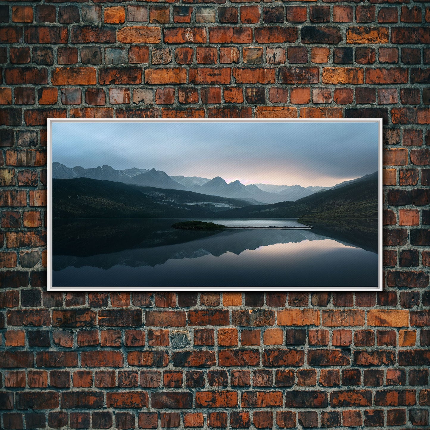 Calm Reflection Of A Lake and Mountains, ready to hang canvas print wall art, Lakehouse Cabin Wall Decor