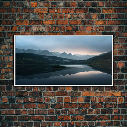 Calm Reflection Of A Lake and Mountains, ready to hang canvas print wall art, Lakehouse Cabin Wall Decor