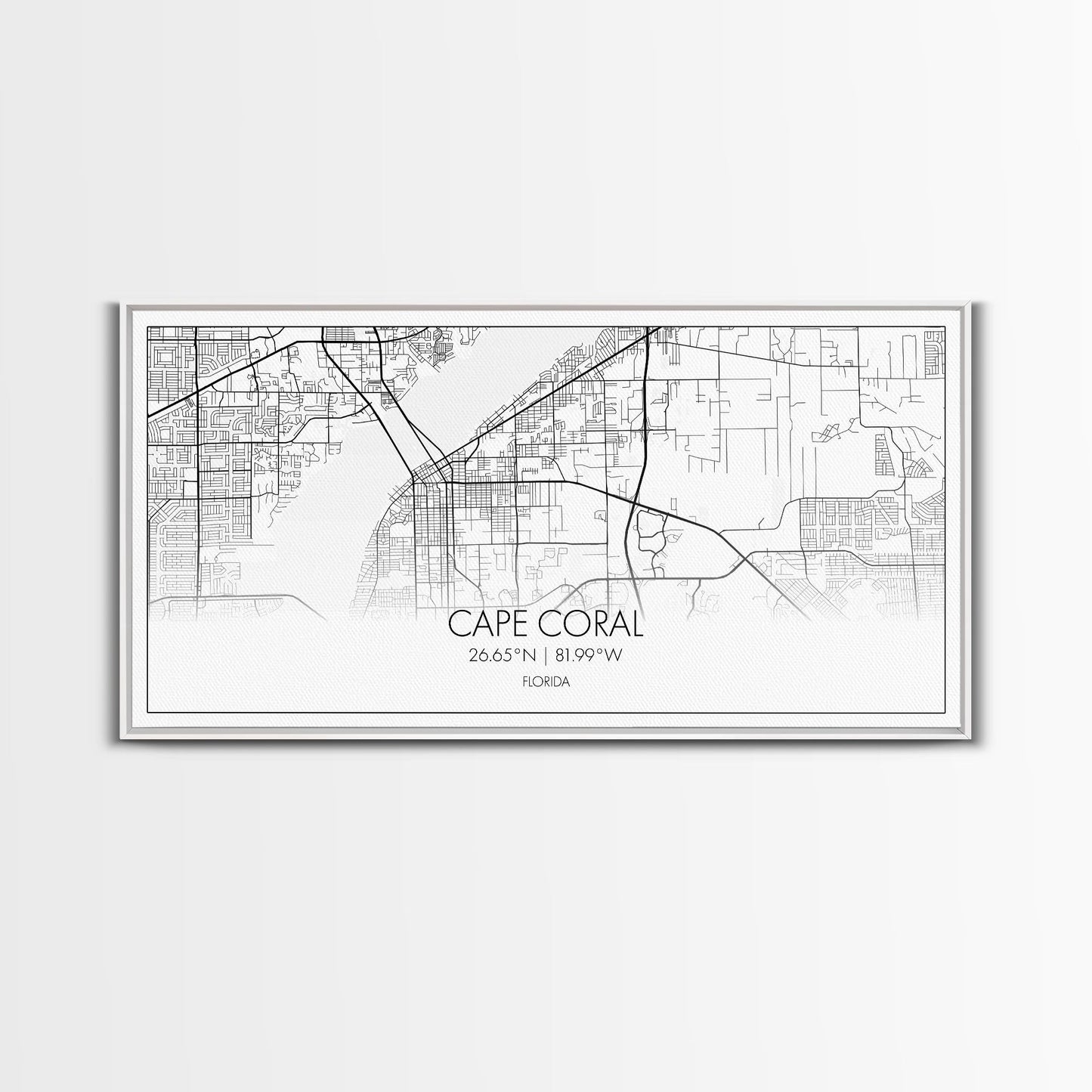 Cape Coral Street Map, Florida Map, Map Print, Modern Art, Wall Art, Canvas Art, Rustic Décor, Bedroom Décor Women, Gift For The Home