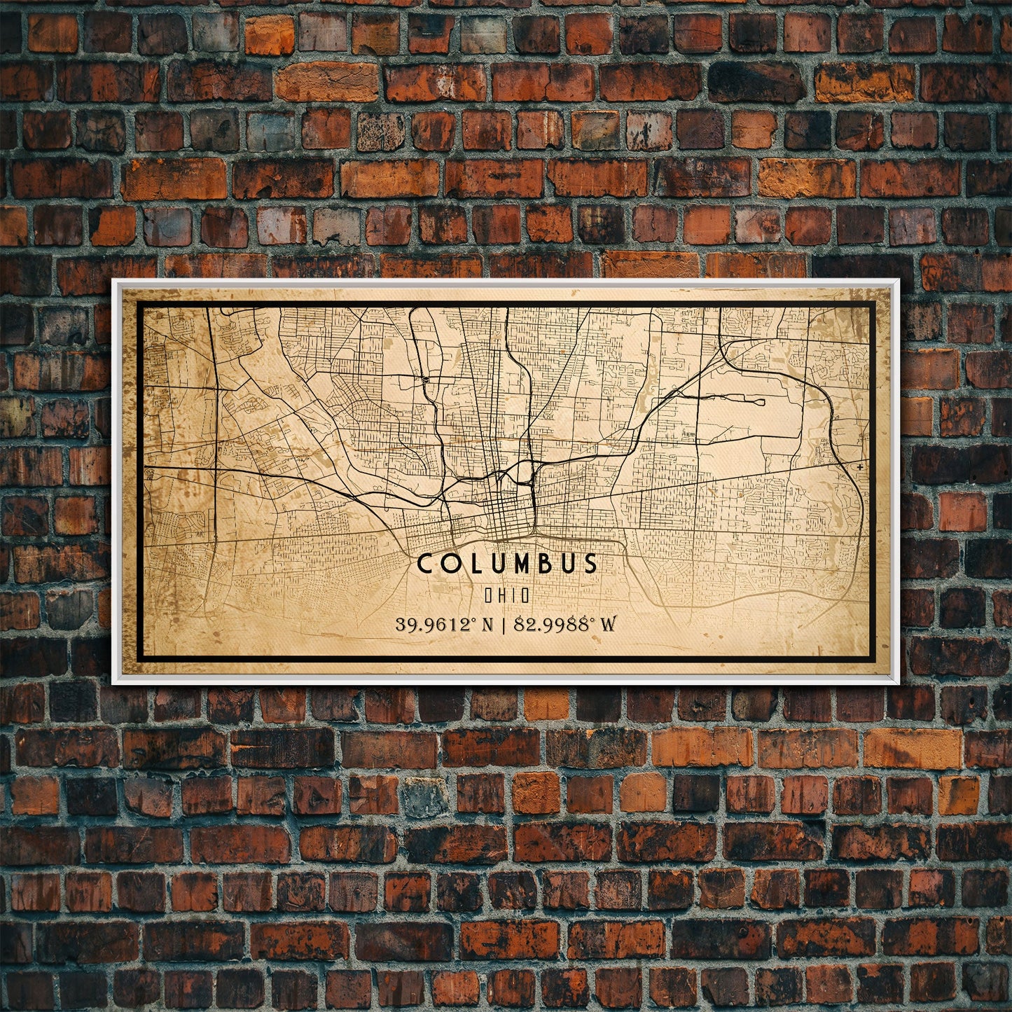Columbus vintage map print poster or framed canvas, Ohio map print poster canvas, Columbus city map print poster canvas