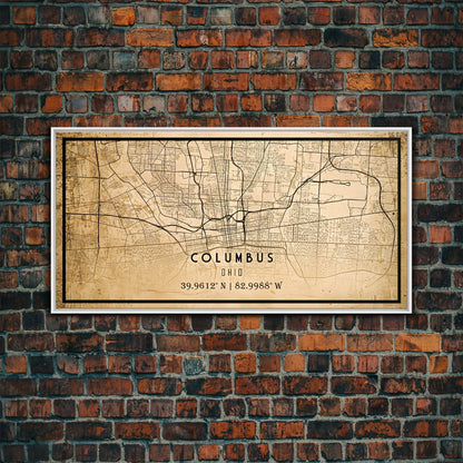 Columbus vintage map print poster or framed canvas, Ohio map print poster canvas, Columbus city map print poster canvas