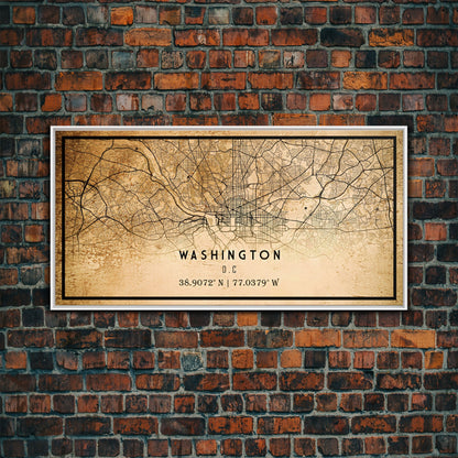 Vintage Washington map print poster or framed canvas | Washington dc city map print poster canvas | District of Columbia print poster canvas