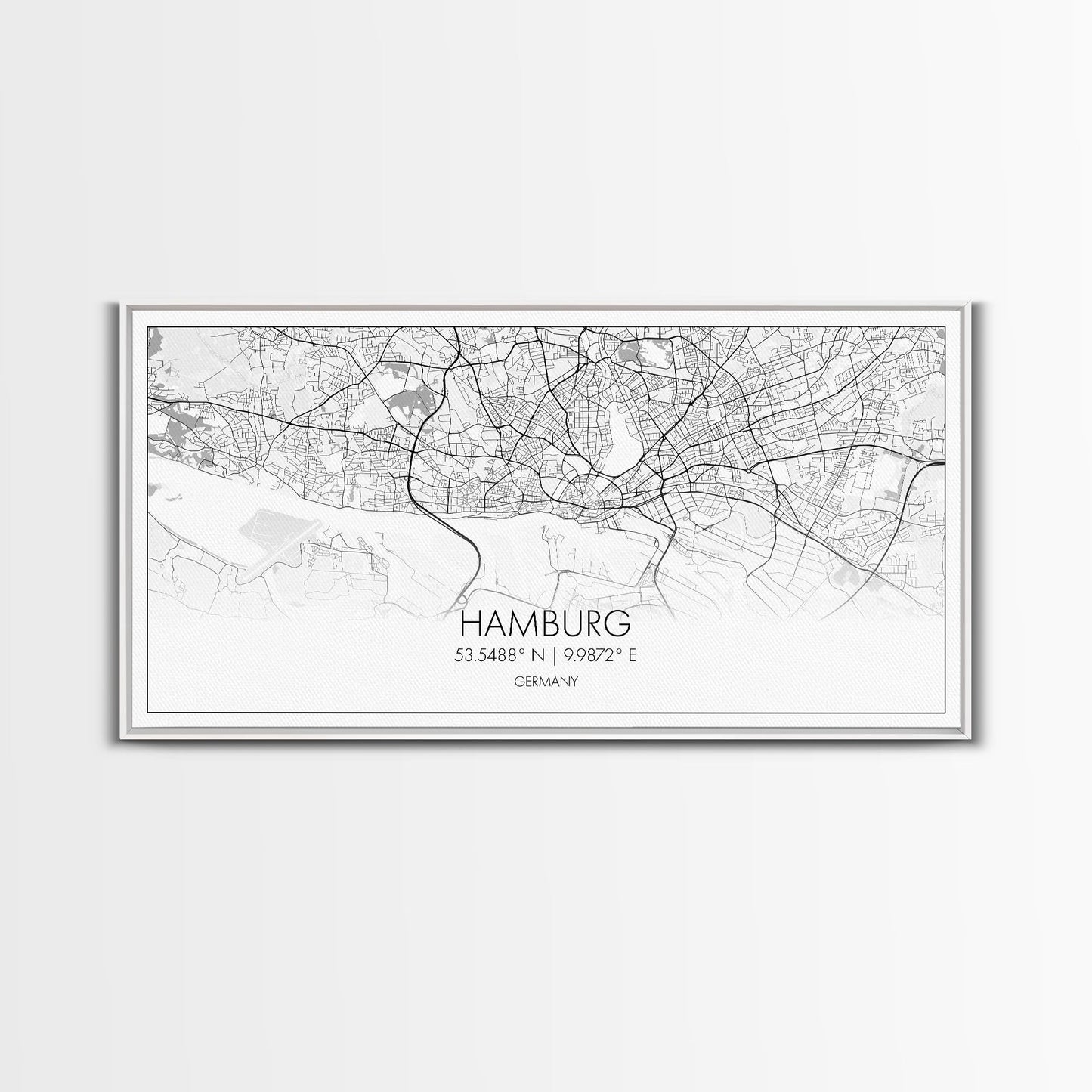 Stadtplan von Hamburg, Deutschlandkarte, Kartenkunst, Minimalistische Kunst, Wandbild, Leinwandbild, Europa-Wandbild, Geschenkideen für Väter, Wandbild fürs Büro, Einzigartige Kunst
