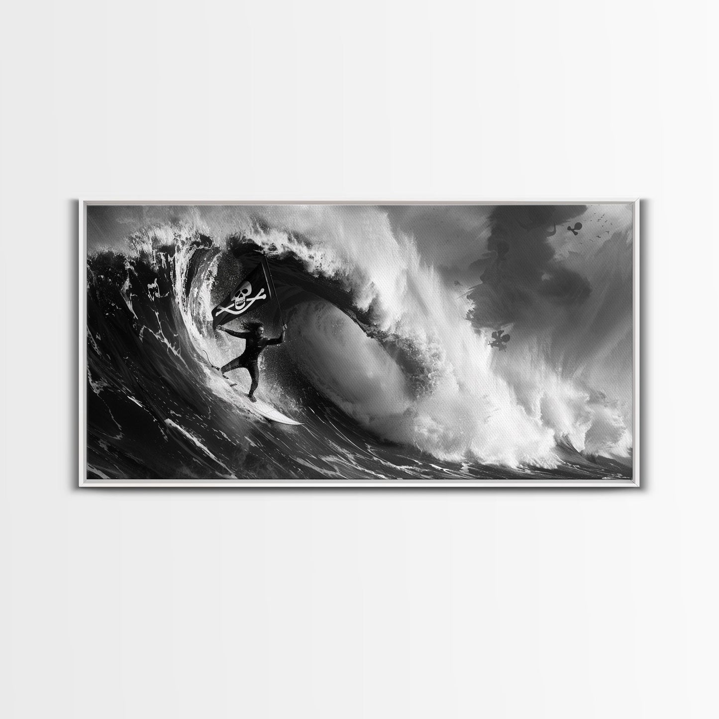 Skull and Crossbones Pirate Surfer - Pirate Surf - Mancave Decor - Office Decor - Pirate Surfer