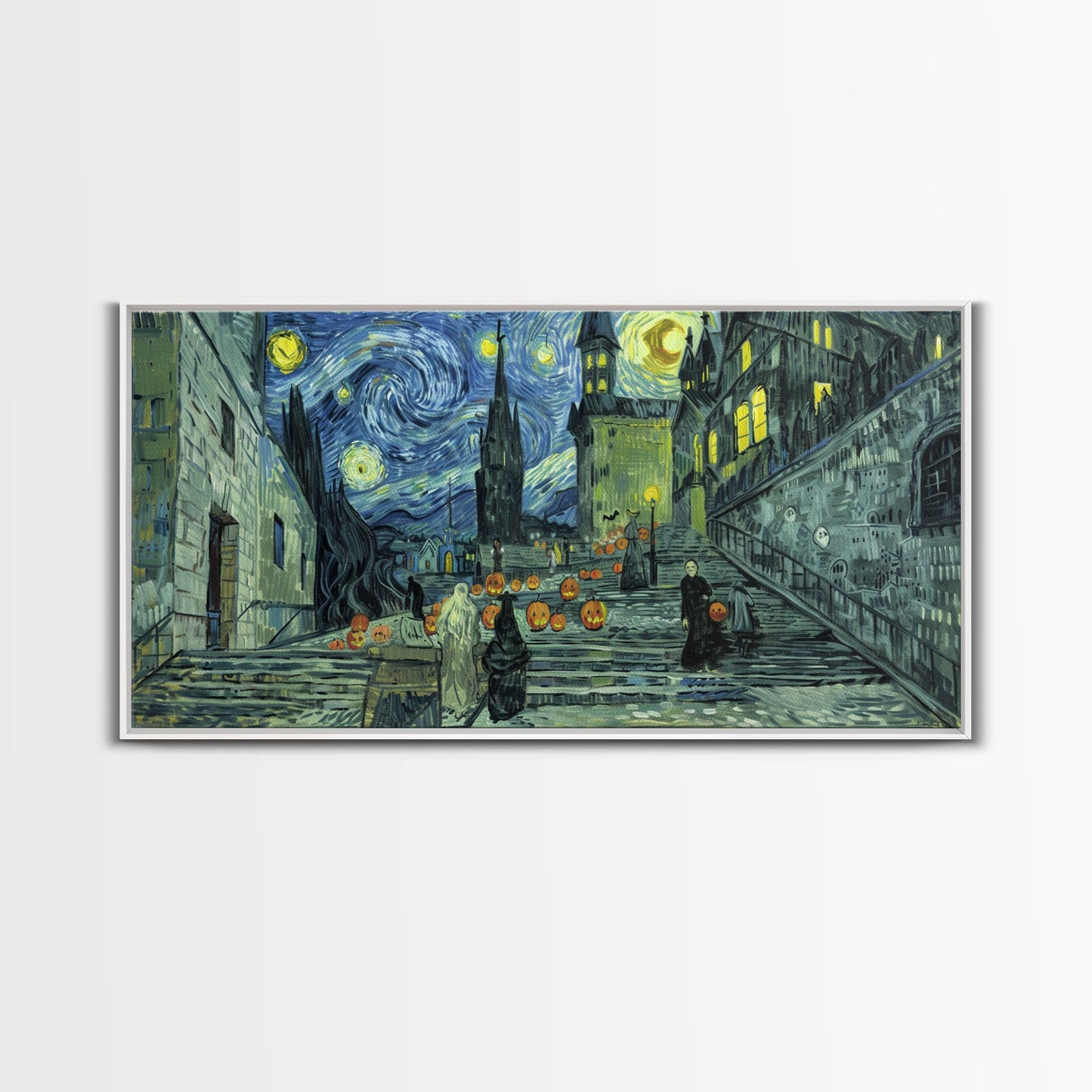 Spooky Gothic Wall Art, Framed Canvas Print, Haunted Staircase