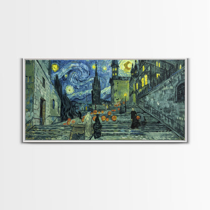 Spooky Gothic Wall Art, Framed Canvas Print, Haunted Staircase