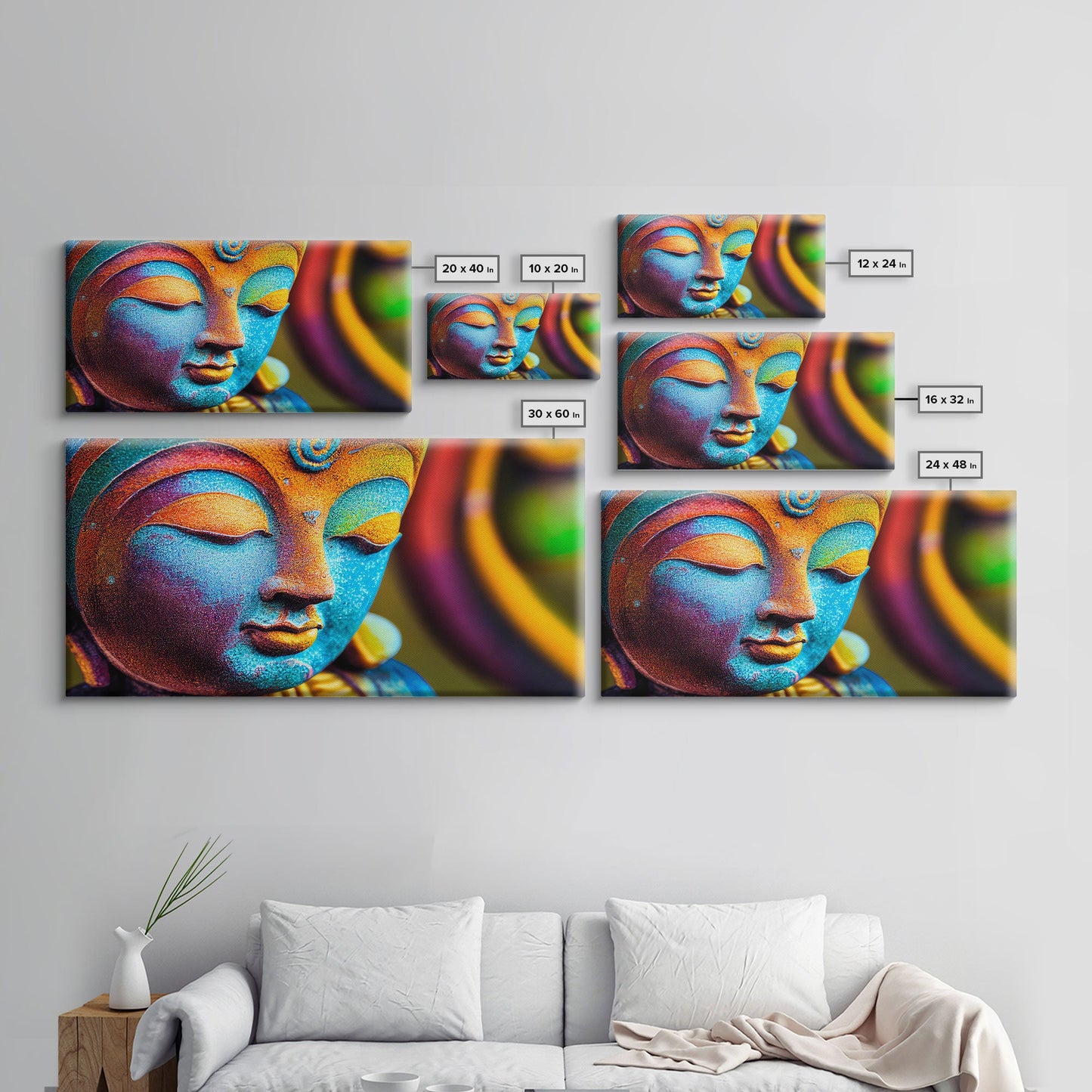 Colorful Buddha Canvas Wall Art, Framed Canvas Print, Buddhism Print, Yoga, Zen Wall Art, Buddha Decor