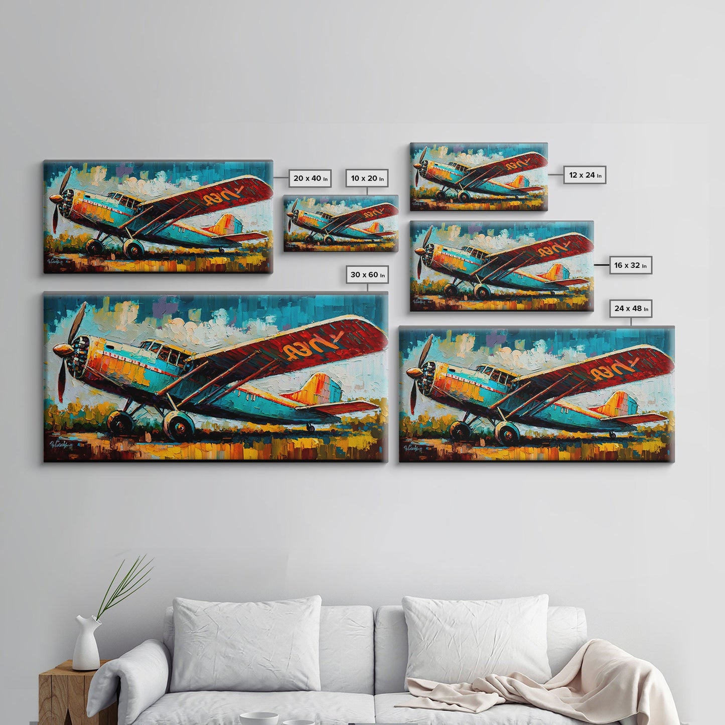 Aeroplane Art, Antique Airplane Painting Canvas Print, Framed Canvas Art, Above Sofa Art, Gift for RC Plane Pilot