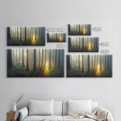 Canvas print of a forest floor at golden hour, watercolor painting print, cool living room or guest room wall art