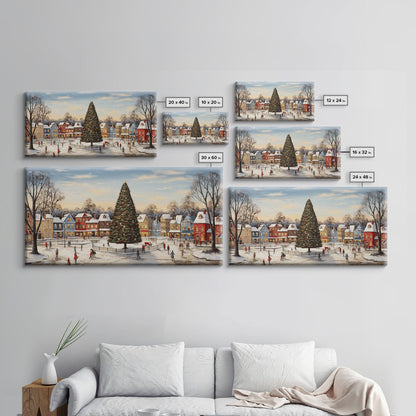 Christmas Tree In Town Square Framed Christmas Wall Art - Framed Christmas Art - Canvas Art - St. Nicholas - Winter Wonderland Centerpiece