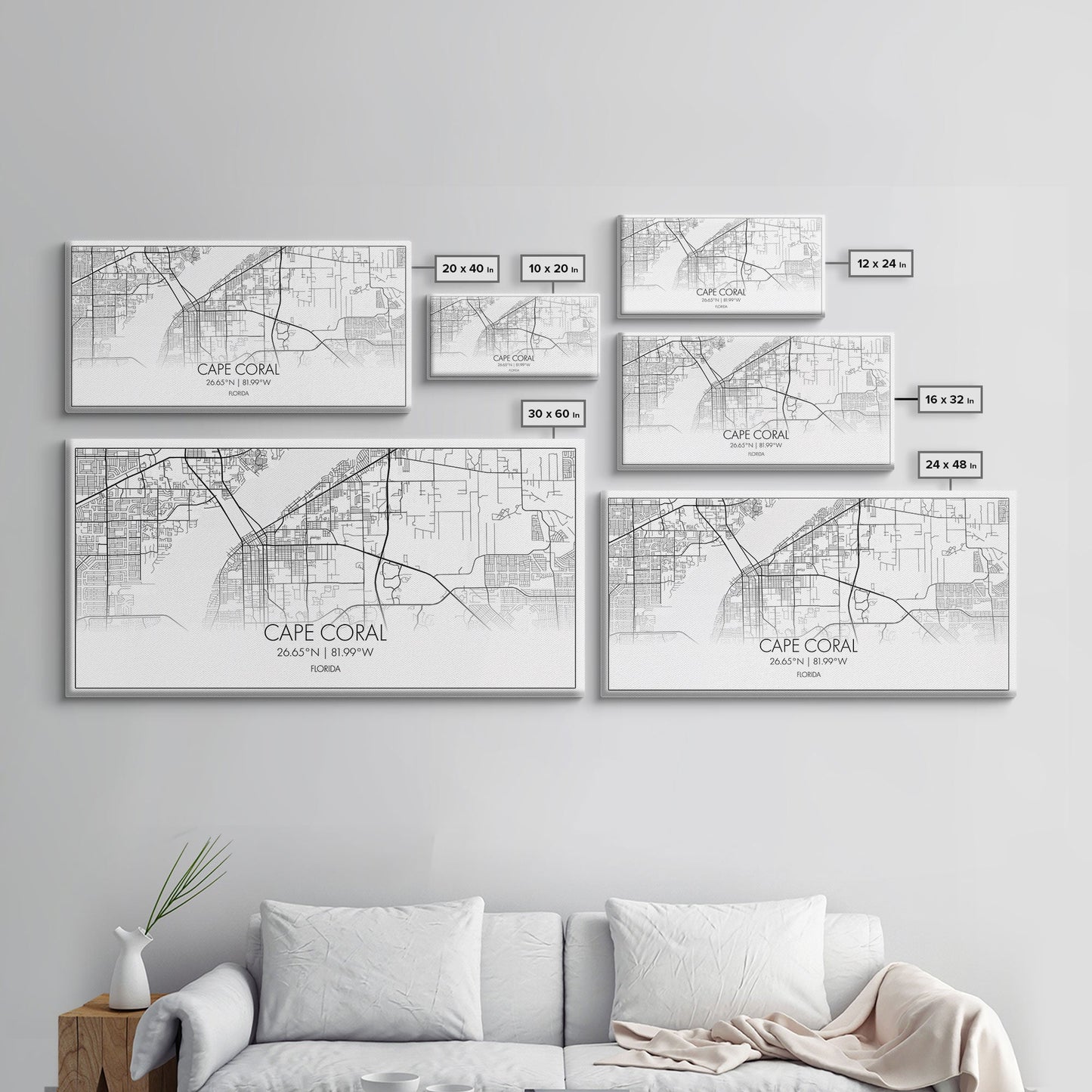 Cape Coral Street Map, Florida Map, Map Print, Modern Art, Wall Art, Canvas Art, Rustic Décor, Bedroom Décor Women, Gift For The Home