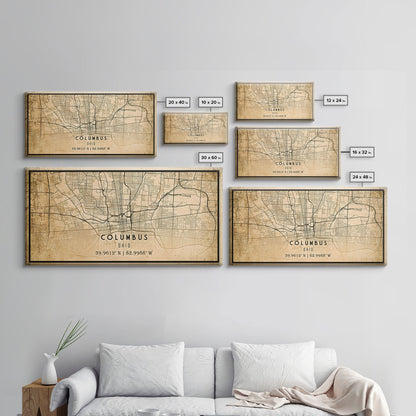 Columbus vintage map print poster or framed canvas, Ohio map print poster canvas, Columbus city map print poster canvas