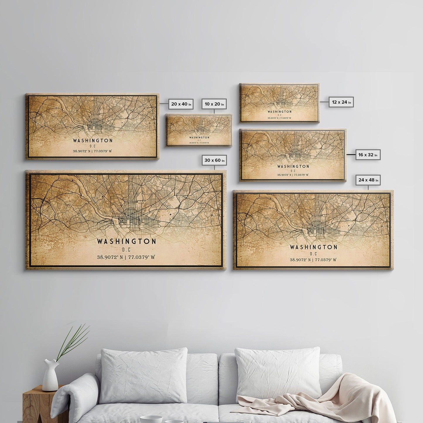 Vintage Washington map print poster or framed canvas | Washington dc city map print poster canvas | District of Columbia print poster canvas