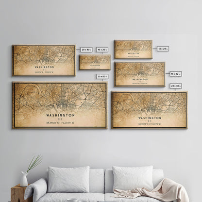 Vintage Washington map print poster or framed canvas | Washington dc city map print poster canvas | District of Columbia print poster canvas