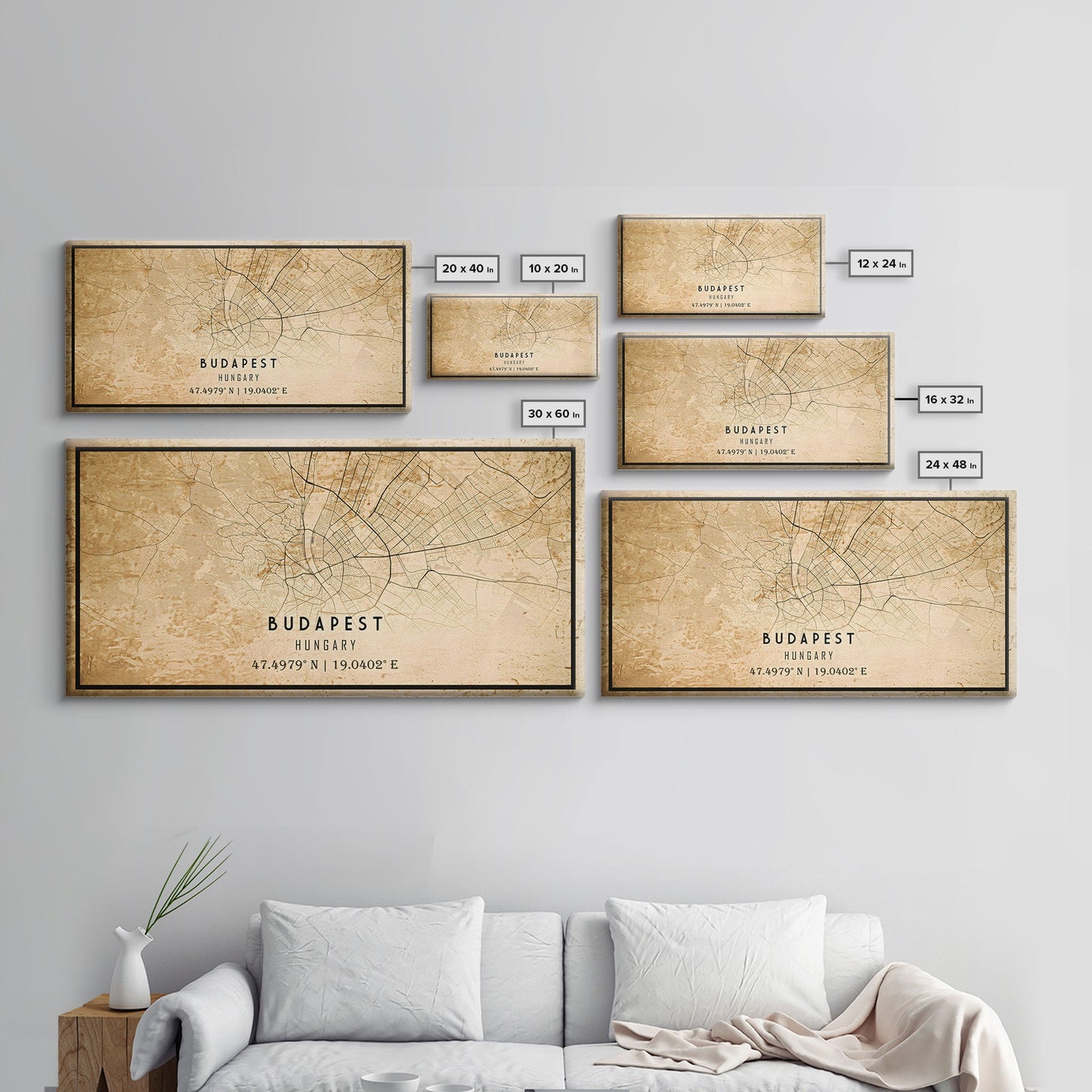 Budapest Hungary map print poster or framed canvas, Budapest map print poster canvas, Budapest map print poster canvas, Vintage Travel Art