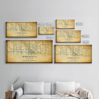 Minneapolis map print poster or framed canvas, Minnesota map print poster canvas, Minneapolis road map print poster canvas