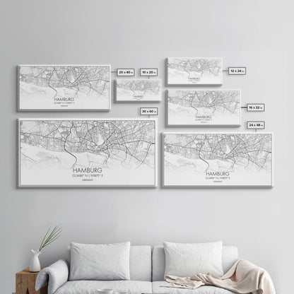Stadtplan von Hamburg, Deutschlandkarte, Kartenkunst, Minimalistische Kunst, Wandbild, Leinwandbild, Europa-Wandbild, Geschenkideen für Väter, Wandbild fürs Büro, Einzigartige Kunst