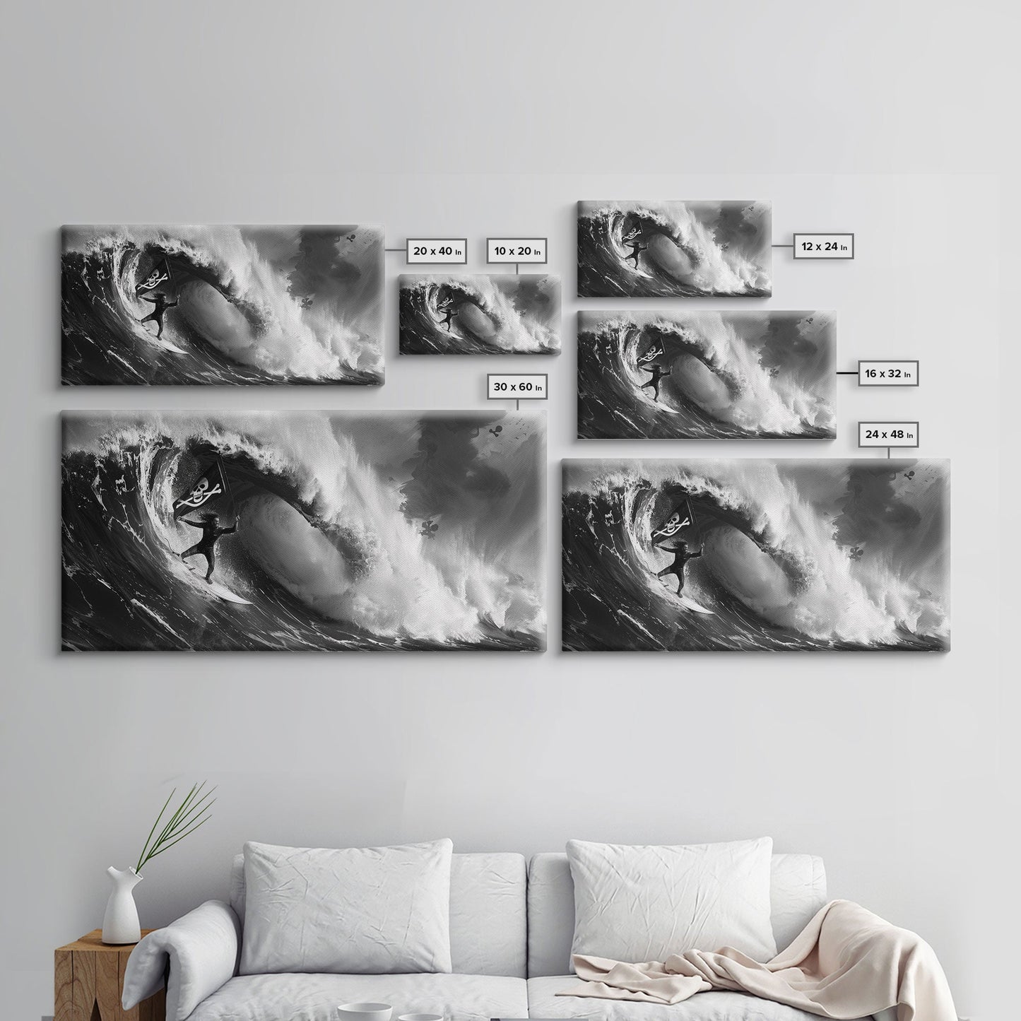 Skull and Crossbones Pirate Surfer - Pirate Surf - Mancave Decor - Office Decor - Pirate Surfer