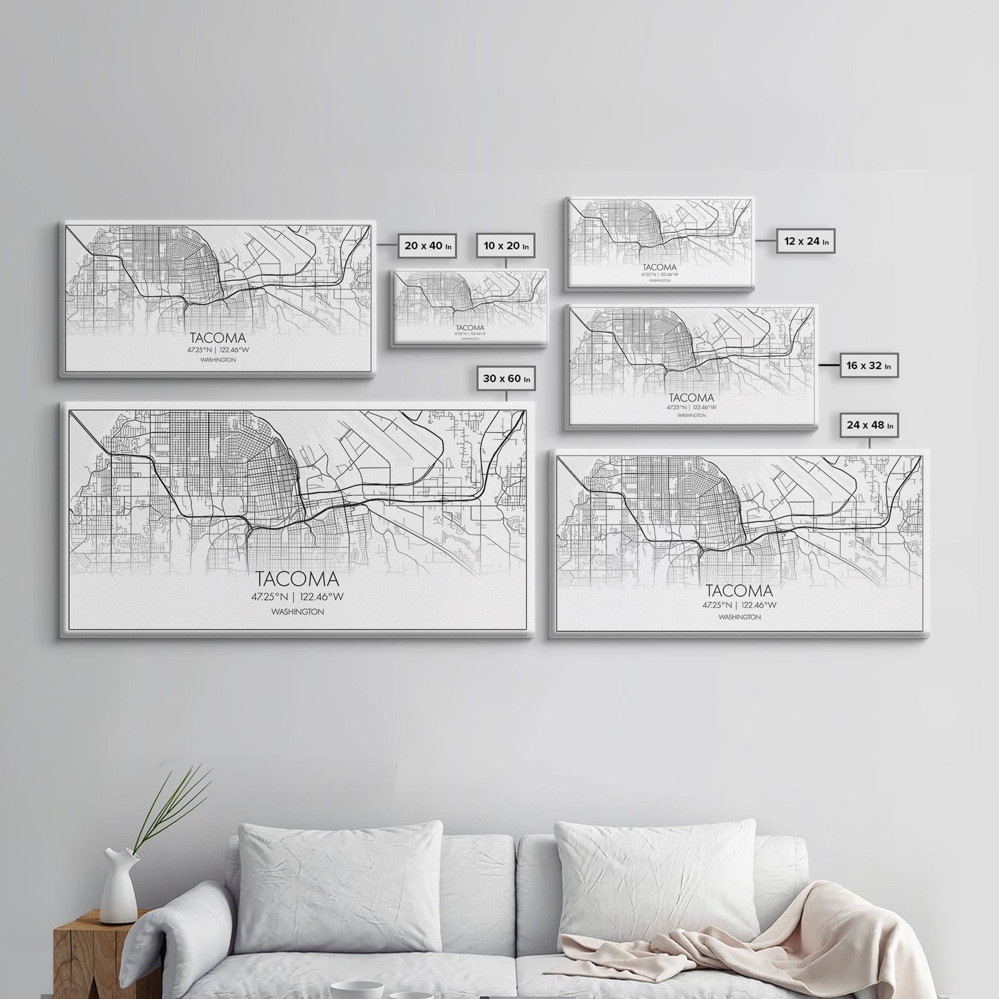 Stadtplan von Tacoma, Washington-Kunst, Kartendruck, Moderne Wandkunst, Wandbild, Leinwandbild, Geschenkidee für Zuhause, Wanddekoration im Landhausstil, Stadtwandkunst