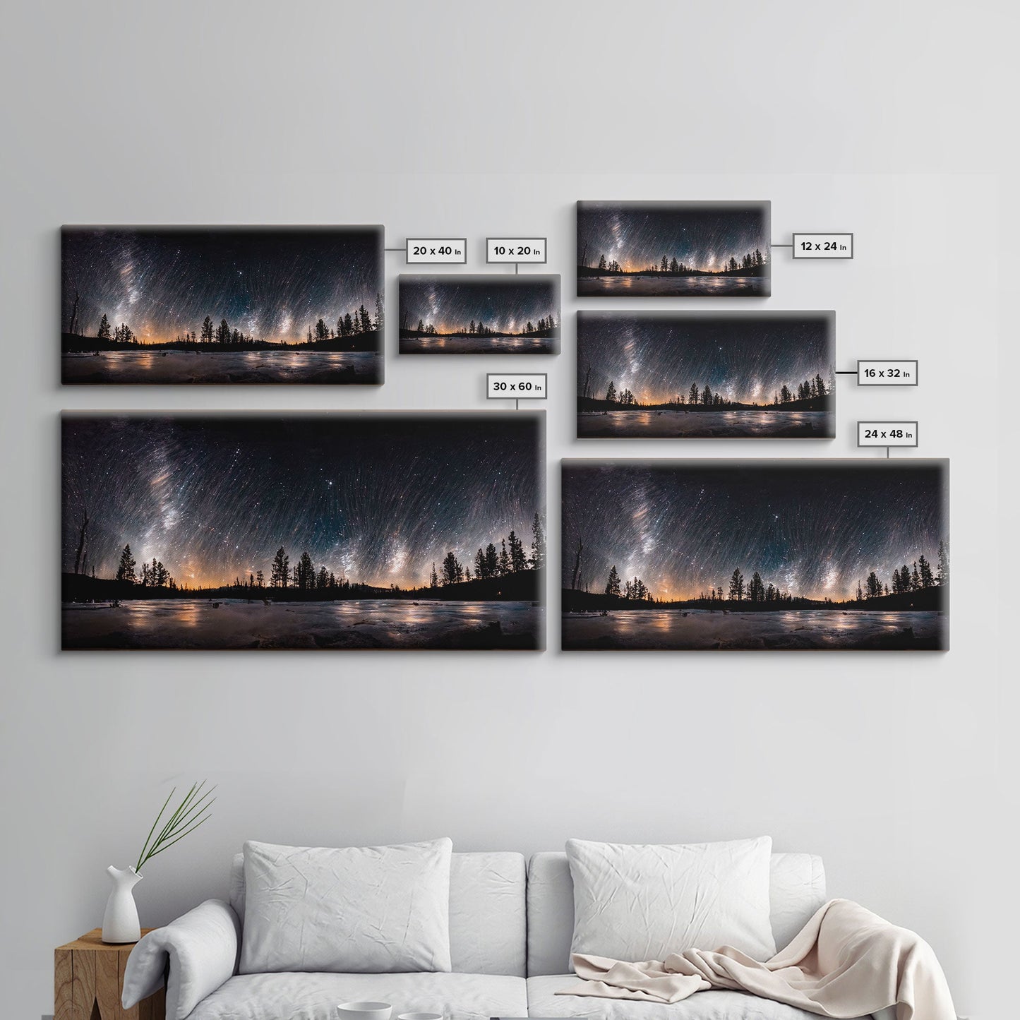 Canvas Wall Art Landscape Mountains Nature Painting Prints Minimalist Modern Home Artwork Decoration Night Sky With Stars