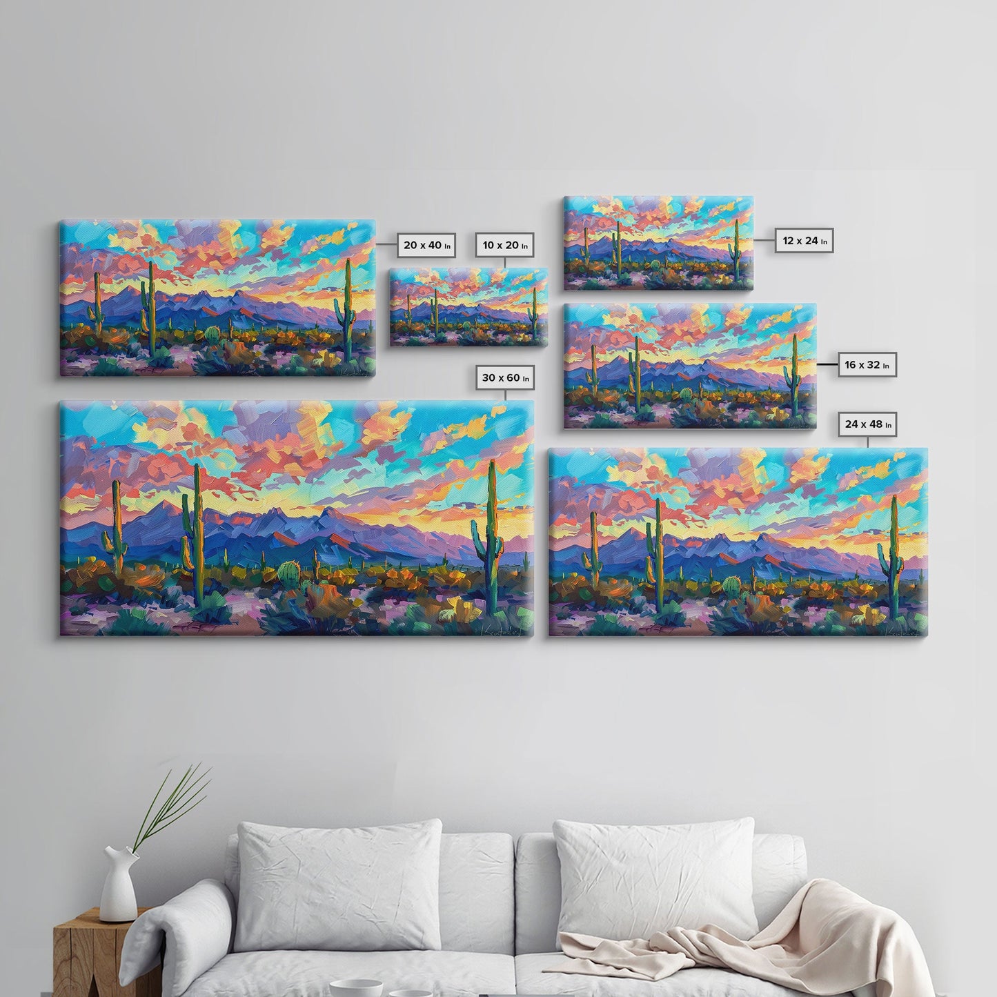 Expansive Desert Landscape at Sunset, Colorful Southwestern Art, Framed Canvas Print, Boho Living Room Wall Decor, Desert Scene