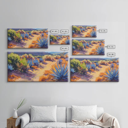 Desert Pathway with Vibrant Foliage, Perfect for Living Room Art, Framed Canvas Print, Bohemian Decor, Nature Inspired Wall Art