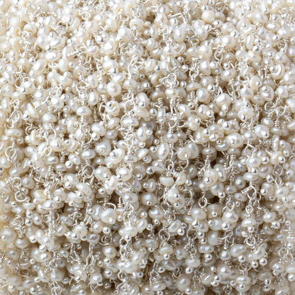 2x2mm White Baroque Pearl Silver Dangling Chain sold by the foot