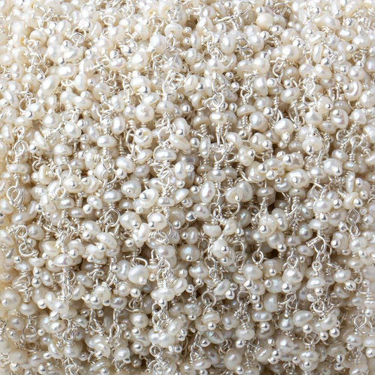 2x2mm White Baroque Pearl Silver Dangling Chain sold by the foot