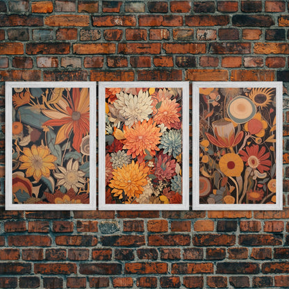 Boho Style Wall Art, Framed Canvas Print 3 Piece Set, Boho Chic, Gifts For Girlfriend, Boho Home Decor, Botanical Floral Art, Botanical Art