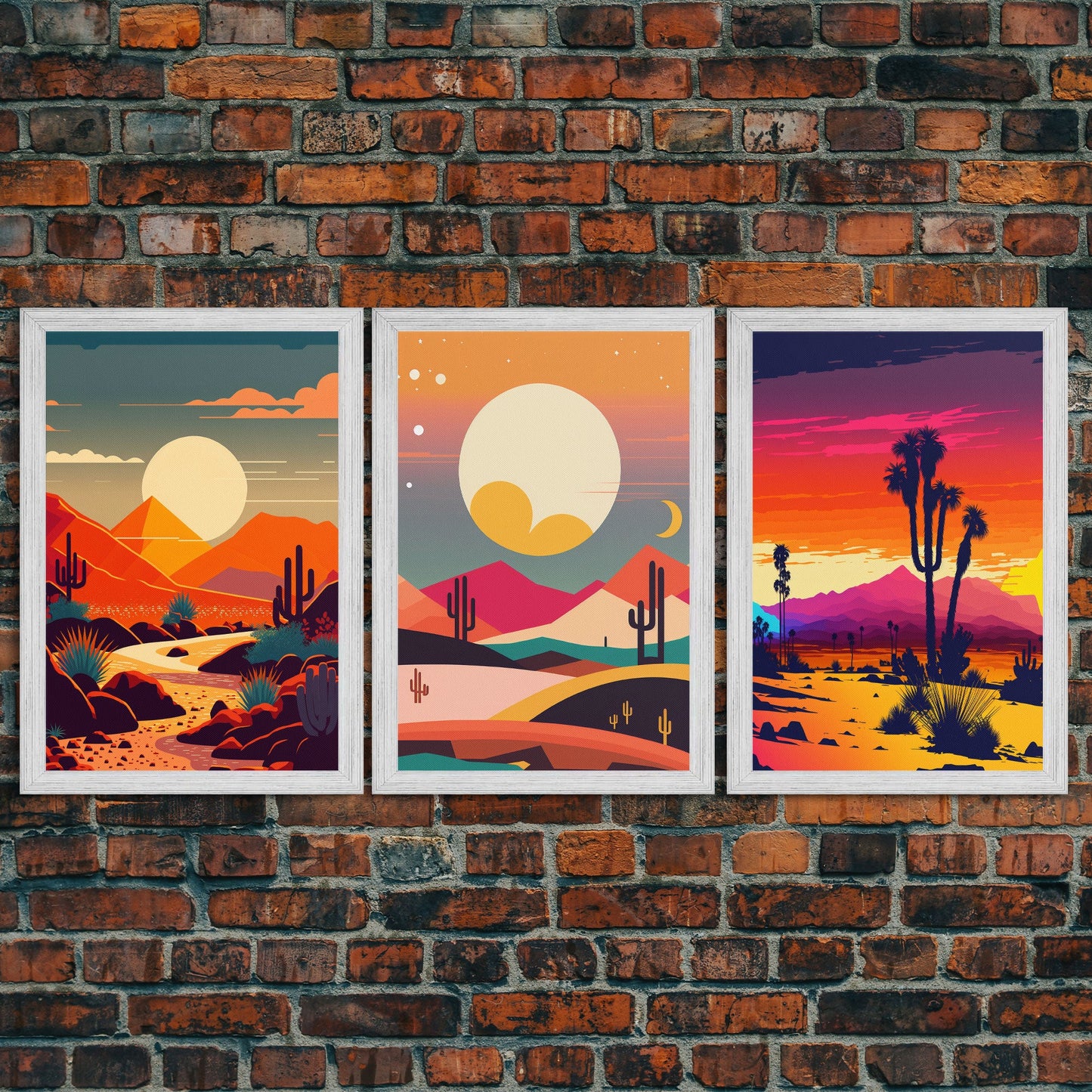 Art Deco Minimalism Desert Art, 3 Piece Triptych Art, Framed Canvas Prints, Multi-Panel Art, Desert Prints, Arizona Art, Western Decor